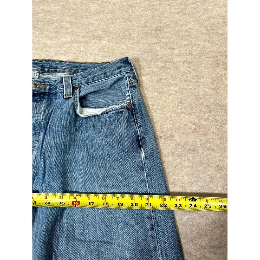Levis 501 Original Fit Straight Jeans Mens 35x32 Blue Denim Logo Cotton Mid Rise